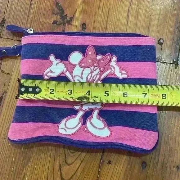 Disney Parks Minnie Mouse Wristlet Navy/Pink Stripe Pouch Purse - Picture 3 of 7